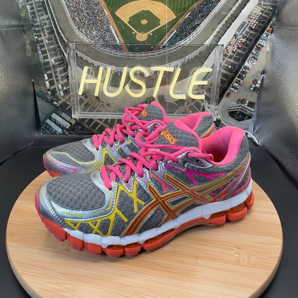 Asics Gel Kayano 20 20th Anniversary Orange Pink Gray Yellow Women’s Sz 7 - Picture 2 of 11